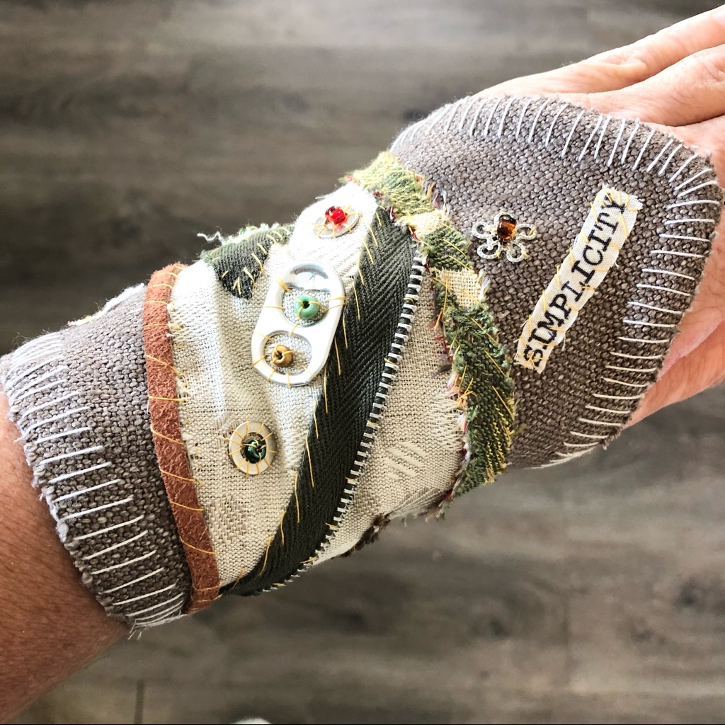 Handmade Boho Repurposed Fabric Wide Cuff Bracelet 46$